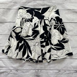 ROXY Black and White Floral Tropical Full Flowy Lined Mini‎ Skirt Size 1